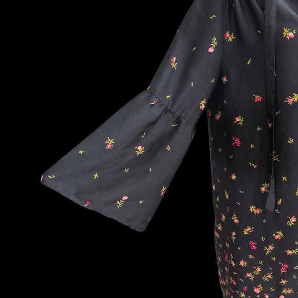 Old Navy Black Floral Midi Dress With Bell Sleeves Size Med - Picture 4 of 8